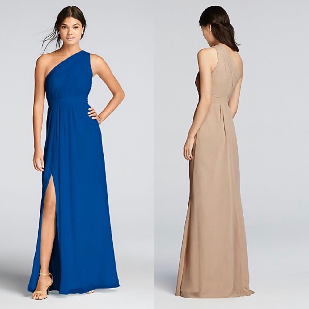 Long One-Shoulder Crinkle Chiffon Dress